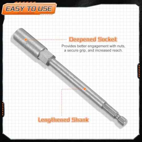 HARFINGTON Nut Driver Drill Bit 10mm Metric Impact Socket 1/4" Hex Shank 6" (150mm) Extra Long 6-Point Sockets Quick-Change CR-V Steel Bolt Setter for Power Drill Drivers