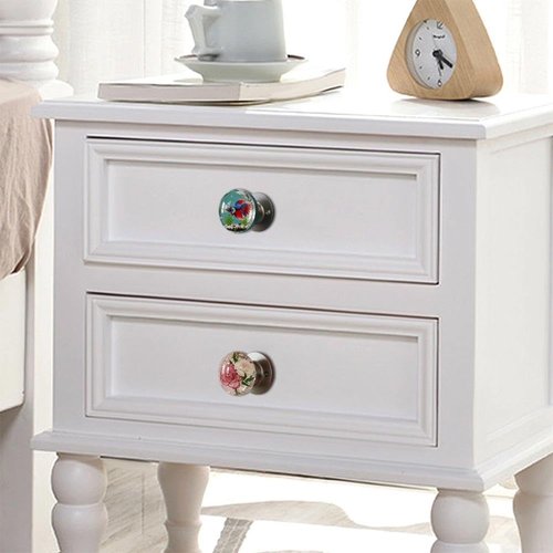 Unique Decorative Door Handle, Round Glass Bead Door Handle, Retro Round Resin Epoxy Flower Door Knob Retro, Nature Style Transparent Animal Crystal Door Knobs Pull Handles, Artistic Unique Knobs (L)