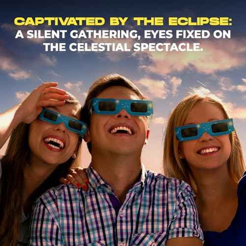 Solar Eclipse Glasses Approved 2024, (2 Pack) CE And ISO Certified Solar Eclipse Observation Glasses, Safe Shades For Direct Sun Viewing, Bonus Smartphone Photo Filter Lens, Blue Stars Design