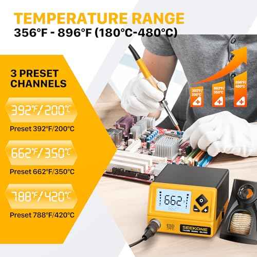 SEEKONE 60W Soldering Station 356¡ÆF - 896¡ÆF£¨180¡É - 480¡ɣ©Soldering Iron Station with 5 Extra Iron Tips, ESD Safe, 3 Preset Channels, ¡ÆC/¨¬F Conversion, Auto Sleep, Calibration Support & Power-on Memory