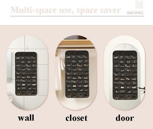 80 Pockets Double Sided Hanging Jewelry Organizer - Storage Bag for Earrings Necklaces & More