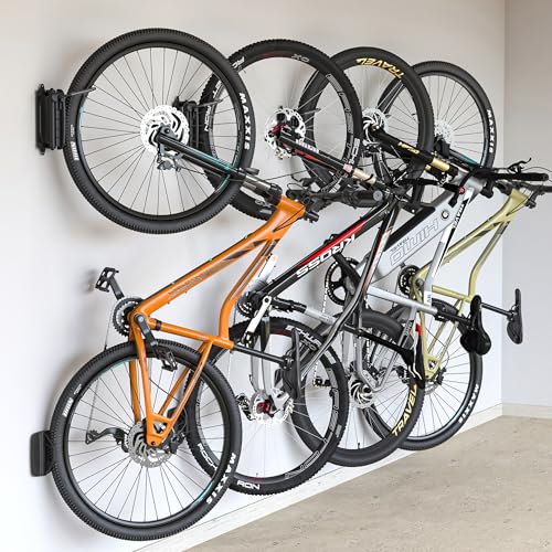 monTEK 4 Pack Swivel Vertical Bike Wall Mount Rack Garage Storage Grey