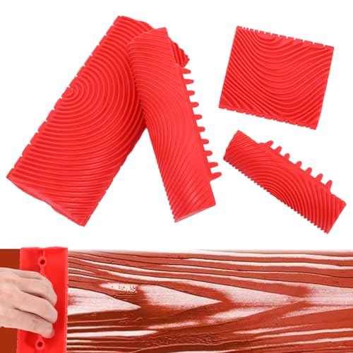 4 Pcs Wood Grain Tool, Natural Wood Grain Maker Wood Graining Tool Wood Grain Painting Tool Wood Stain Brush Texture Art Tools DIY Tools