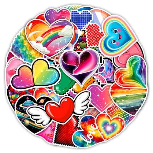 Love Heart Stickers 50 Pieces Vinyl Waterproof Decal for Laptop Water Bottle Phone Car Window Bike Motorcycle Stakeboard Scrapbook Hearts Sticker Gifts