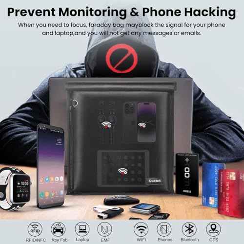 Faraday Bag, Signal Isolation Bag for Phones, Fireproof Shield Pouch, Prevents Hacking,Tracking,and NFC/WiFi/Bluetooth for Tablets, Phones, Key Fobs (9.8"X11", Black)