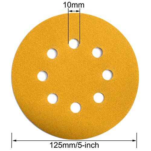5-Inch 8-Hole Hook and Loop Sanding Discs 220-Grit Random Orbit Sandpaper, 50-Pack
