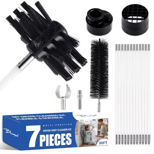 Bluesea Upgrade 30 FT Dryer Vent Cleaning Kit, 7-Piece Lint Remover Brush & Adapters