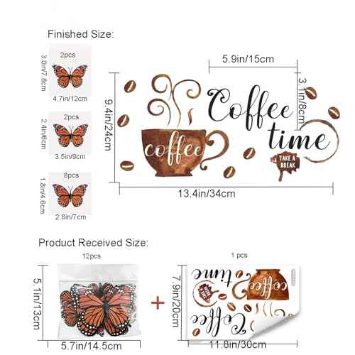 3D Butterfly Coffee Bar Wall Stickers Decor Dining Room Decor Wall Decals Peel and Stick Removable DIY Coffee Station Wall Art Decorations for Kitchen Bedroom Living Room Office