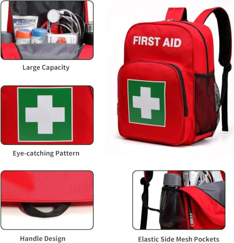 Gatycallaty Red 5-Piece Durable First Aid Backpack for Workplace & Outdoors