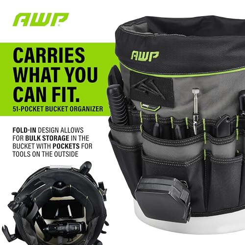 AWP 51-Pocket Bucket Tool Organizer for Easy Tool Access, Fits Most 5-Gallon Buckets, Water-Resistant Construction