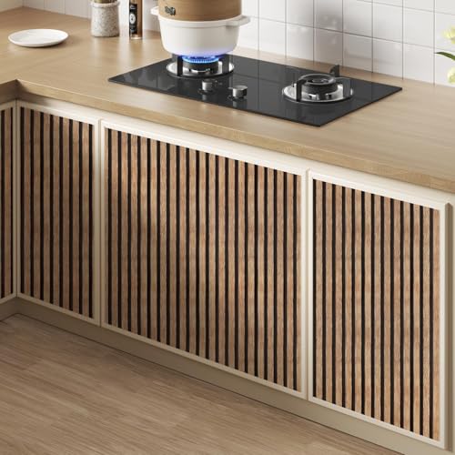 Yun-aeon Tan Wood Slats Peel and Stick Wallpaper 17.3" x 120" for Walls & Furniture
