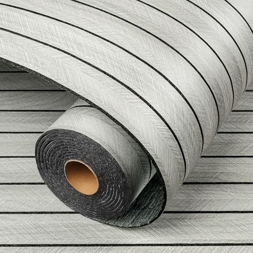 LaCheery Herringbone Wood Slat Wall Panels for Bedroom Walls Peel and Stick Fluted Wooden Wall Panels Grey Wood Slat Panel Roll Waterproof Bathroom Interior Decor 3D Self Adhesive Foam PVC 11.8"x79"
