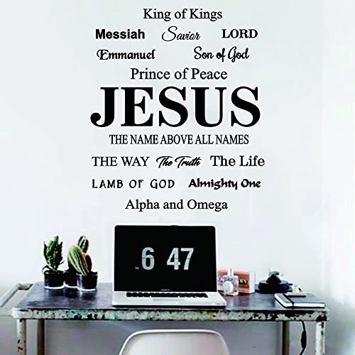 Jesus Wall Decal - Religious Quotes and Lord Lettering Sticker - Removable PVC Wall Decor for Church, Living Room and Study - (son of godsavioremmanuellamb of godAlpha and Omega~KIing of