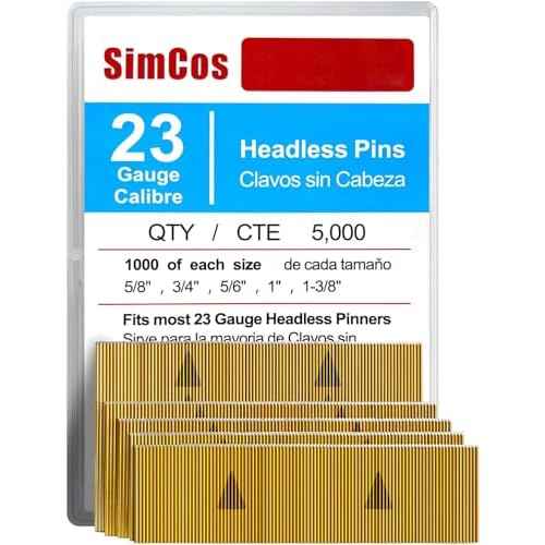 23 Gauge Pinner Nails (5/8",3/4",5/6",1",1-3/8") Assorted 5 Sizes' Headless Pin Nails for 23 GA Pneumatic or Electric Pinner or pin Gun,Project Pack (5000)