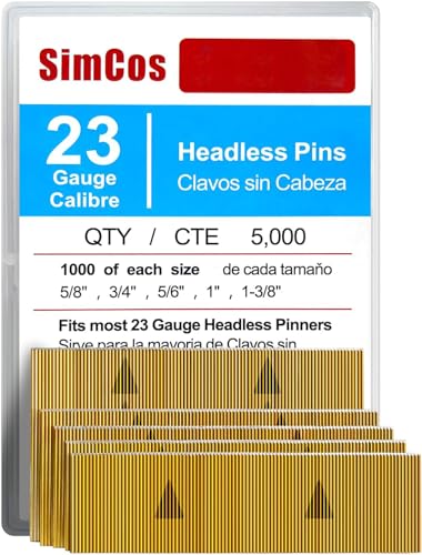 SimCos 23 Gauge Headless Pin Nails 5 Sizes 5000-Pack for Woodworking & Craft Projects