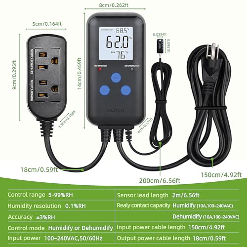 DIGITEN Humidity Controller with Temperature Display for Reptile Habitats and Mushrooms