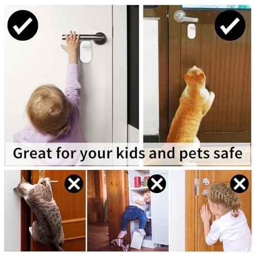 Childproof Door Lever Lock Prevents Toddlers Pets from Opening Doors, No Drill Tool Needed Easy to Instal, Child Safety Locks for Doors, Windows, washrooms (Black, Pack, 4)