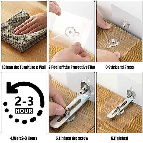 No Drill Furniture Anchors 6 Packs Anti Tip Furniture Straps Kit Adhesive Furniture Wall Anchors for Baby Proofing, Secure Bookcase Dresser Shelf Cabinet Wall