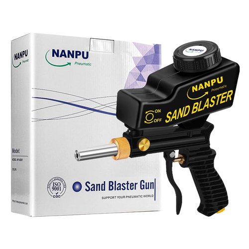 NANPU Air Sand Blaster Gun with Gravity Feed - Metal Nozzle, Plastic Body | for Paint, Rust Removal, and Glass Etching | Versatile for Aluminum, Sand, Walnut Shells, and Soda Blasting Applications