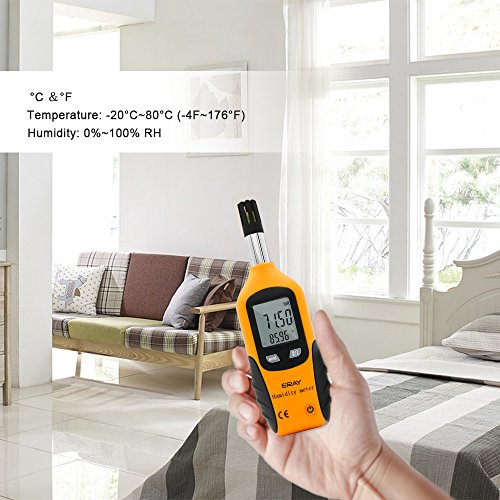 ERAY Digital Psychrometer Thermometer Hygrometer with Backlight – Yellow, 9V Battery Included