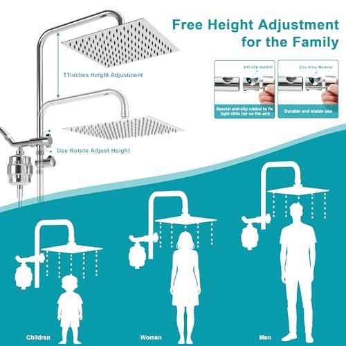 Dual Shower Head with Filter Combo,Stainless Steel 10in Rainfall Showerhead with 10in Height Adjustable Slide Bar&3-Way Diverter,Handheld Shower Head with On Off Switch&Adhesive Shower Holder