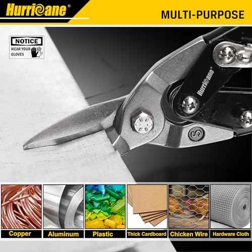 HURRICANE 10 Inch Aviation Tin Snips, Heavy Duty Metal Cutter Shears for Cutting Sheet Metal, Straight Cut Aviation Snips