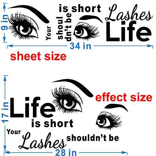 Removable Eyelash Wall Decal ? 17"x28" PVC Inspirational Quote Sticker with Eyes and Lashes ? Ideal for Beauty Salon, Makeup Studio, Lash Bar, Vanity Wall, or Cosmetologist Decor (JWH240-lashes)