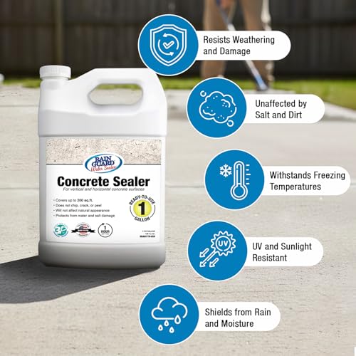 Rain Guard 1 Gallon Concrete Sealer - Natural Finish, Deep Penetrating Waterproofing