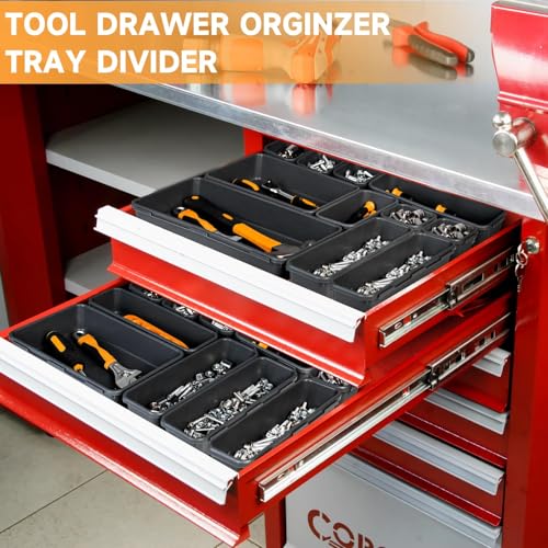 Flyvole 60 PCS Tool Box Organizer Tray - 5 Sizes, Black (XL-XS) 60 Pieces