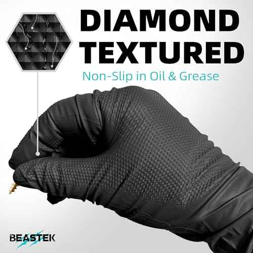 Beastek Nitrile Disposable Gloves, 8Mil Latex & Powder Free Chemical Resistant Heavy Duty Cooking Diamond Gloves Black 100Pcs
