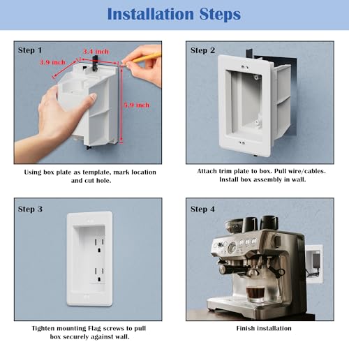 Magaliyo 1-Gang Recessed Outlet Box White for Wall Mount TV, GFCI & USB