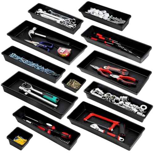 ONREVA Tool Box Organizer Tray Divider Set, Extra Large Toolbox Trays, Tool Box Organizers and Storage Kit, Rolling Tool Chest Drawer Bins, Hardware Screwdrivers Pliers Organization, 12pcs