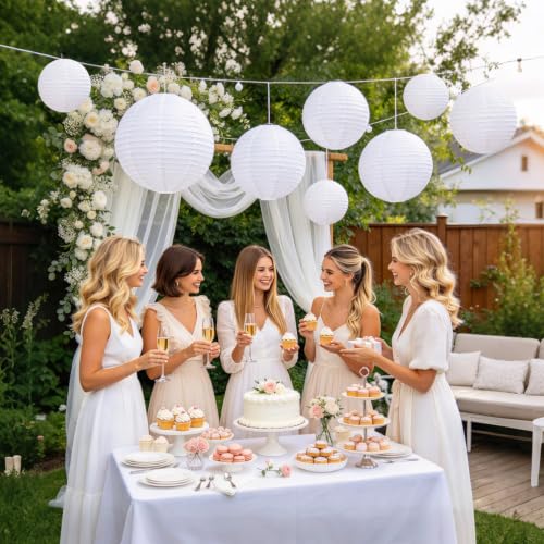 White Paper Lanterns Set of 10 - 4, 6, 8, 10, 12 Inch Hanging Decorations