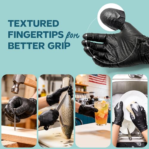 GUSTO Large Disposable Heavy Duty Nitrile Gloves 6 Mil - Pack of 100