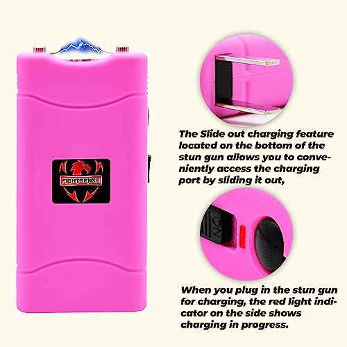 FIGHTSENSE Super Heavy Duty 35 Billion Mini Stun Gun for Self Defense with Bright Led Flashlight, Rechargeable Battery, Nylon Holsters with Belt Loop for Easy Cary