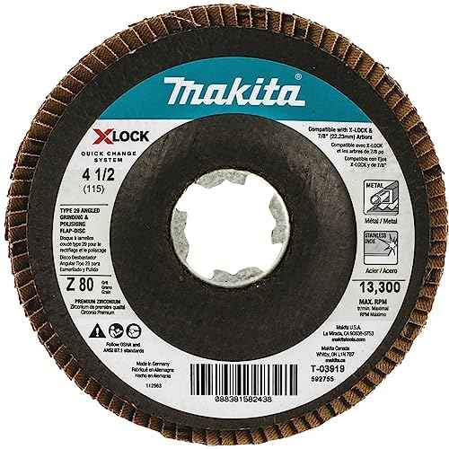 Makita T-03919 X-Lock 4?1/2" 80 Grit Type 29 Angled Grinding and Polishing Flap Disc for X-Lock and All 7/8" Arbor Grinders