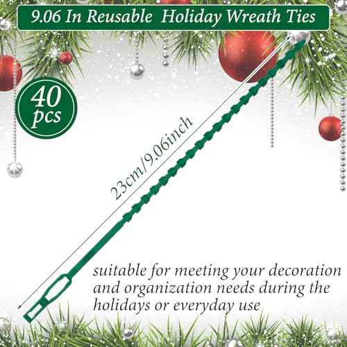 Amylove 40 Pcs 9 Inch Christmas Garland Ties Christmas Decorative Banister Ties Adjustable Reusable Wreath Garland Hanger for Door Banister Stairway Decoration