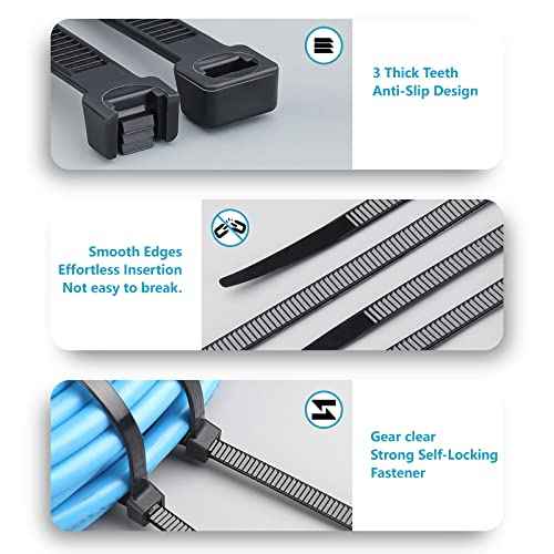 Zip Ties Assorted Sizes(4¡±+6¡±+8¡±+12¡±), 400 Pack, Black Cable Ties, UV Resistant Wire Ties by ANOSON