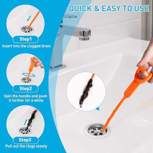 Oanie 12-Pack Drain Snake Hair Clog Remover Kit for Home Plumbing