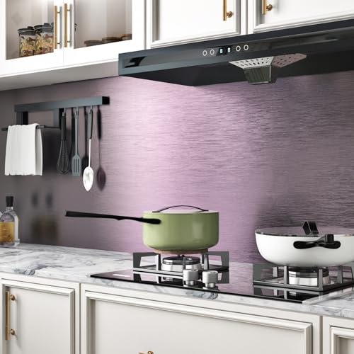 Wallercity Gradient Purple Stainless Steel Contact Paper for Kitchen Backsplash Waterproof Fridge Vinyl Wraps Metal Brushed Wallpaper for Dishwasher Metallic Wall Paper for Appliances 15.8''x78.7''