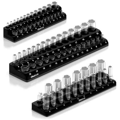 Olsa Tools Magnetic Socket Organizer | 3 Piece Socket Holder Kit | 1/2-Inch, 3/8-Inch, & 1/4-Inch Drive | Metric Black | Holds 75 Sockets | Professional-Grade