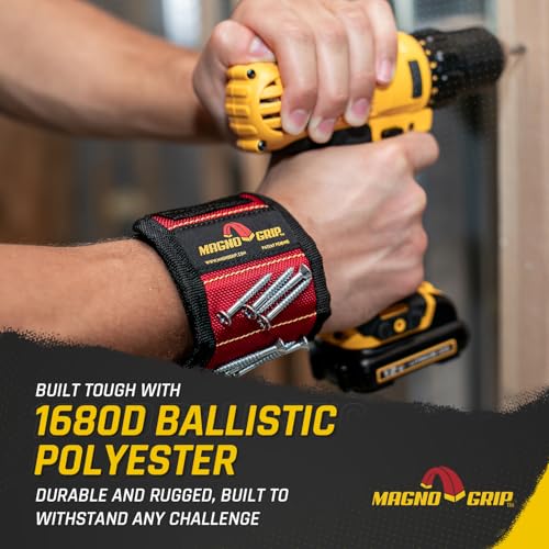 MagnoGrip Magnetic Wristband for Holding Screws, Nails, Drill Bits, Super Strong Magnets, Adjustable Strap, Essential Tool for DIYers, Handyman, Mechanics, Construction & Home Improvement - Red