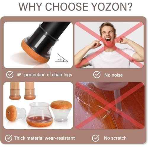 YOZON Chair Leg Floor Protectors for Hardwood Floors Felt Furniture Pads Silicone Caps 32 Pack Anti-Scratch Reduce Noise Clear Round Medium Fit 3/4" to 1-3/16" (19-30mm)