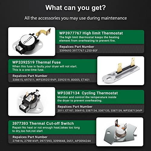 [UPGRADED] Monkemon 279838 Dryer Heating Element Kit with Thermostats & Fuses - Replaces 3403585 W10724237