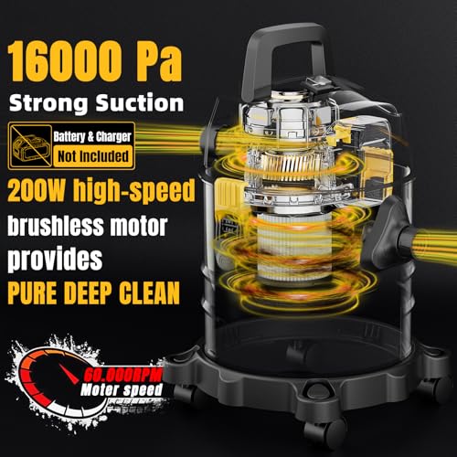 YOWMOFT 4 Gallon Cordless Wet Dry Shop Vacuum Compatible with DeWalt 20V Batteries