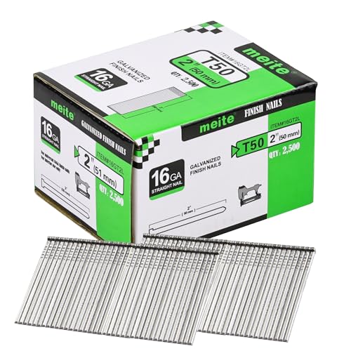 Meite 16 Gauge Finish Nails 2 Inch Galvanized Straight T-Nails - 1 Box / 2,500 PCS