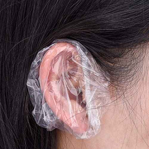 Lvcky 100 Pack Clear Disposable Ear Protectors Waterproof Ear Covers for Hair Dye, Shower, Bathing