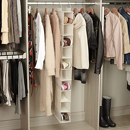 Natural Canvas Hanging Shoe Organizer with 10 Pockets - Household Essentials