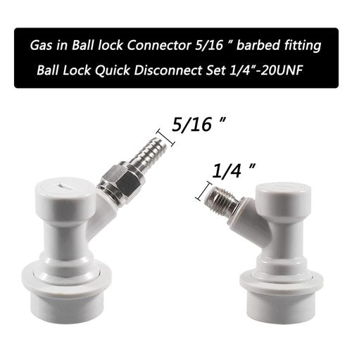 Cornelius Keg Ball Lock Disconnect - LUCKEG Brand Ball Lock Gas Disconnect 1/4 MFL with Swivel Nuts, 2 Free Worm Clamps for Homebrewing