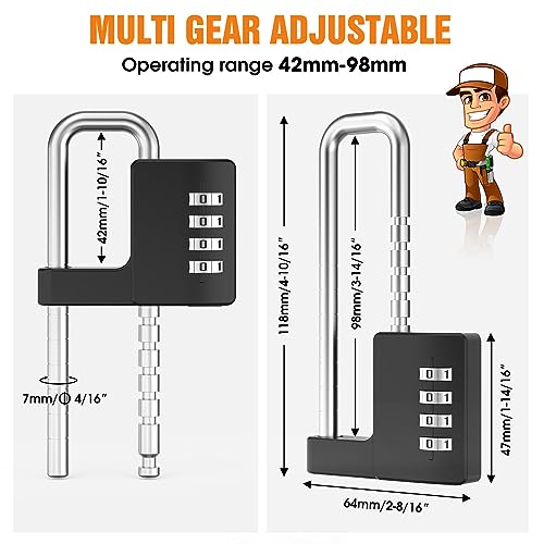 Cabinet Lock with Combination, Adjustable U-Shaped Combination Cabinet Lock Latches for Gym Locker, Closet, Fences, Luggage, Double Doors (Black - 2pcs)